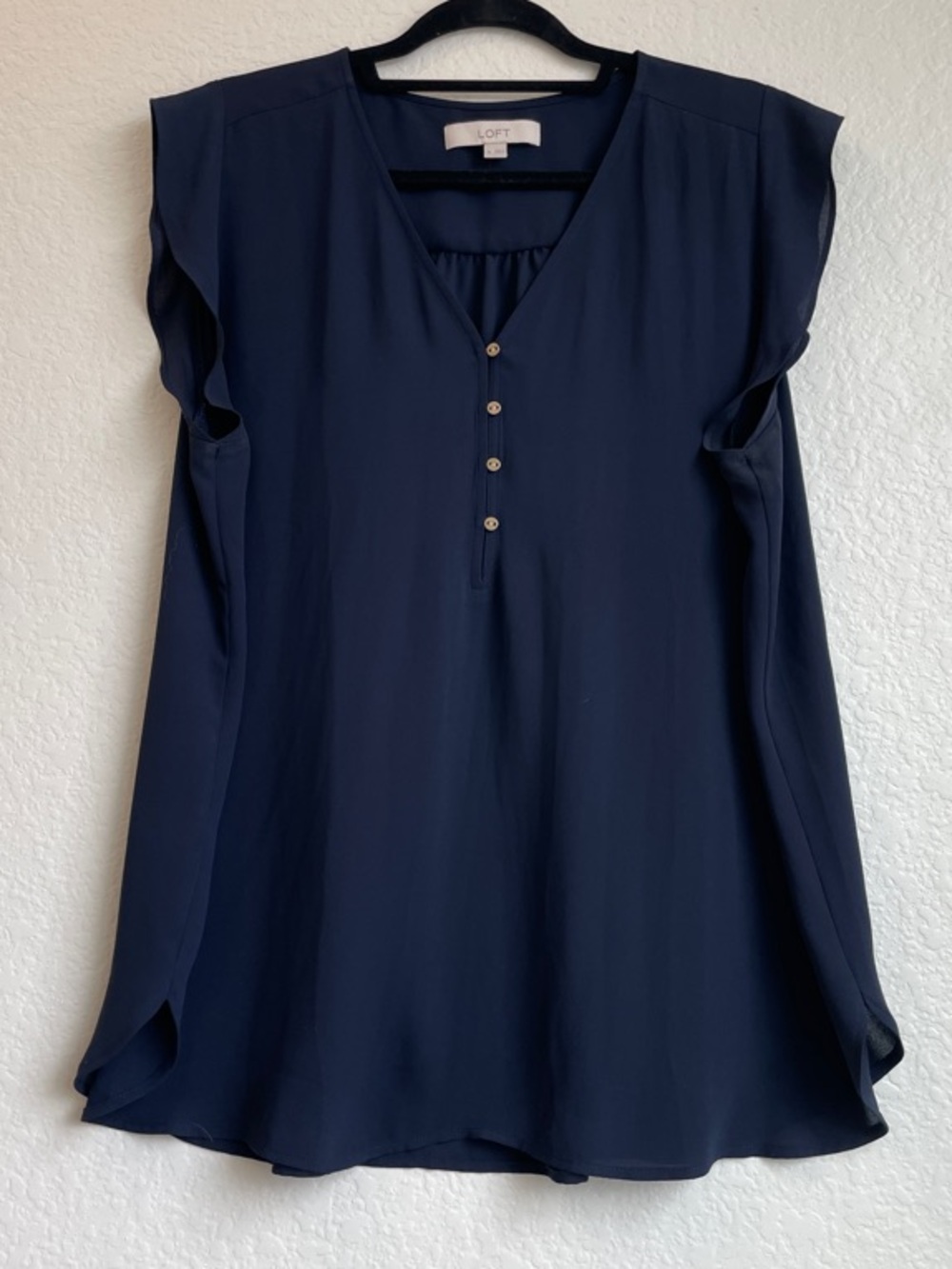 LOFT Navy Cap-Sleeve Button V-Neck Blouse XL - Picture 8 of 8